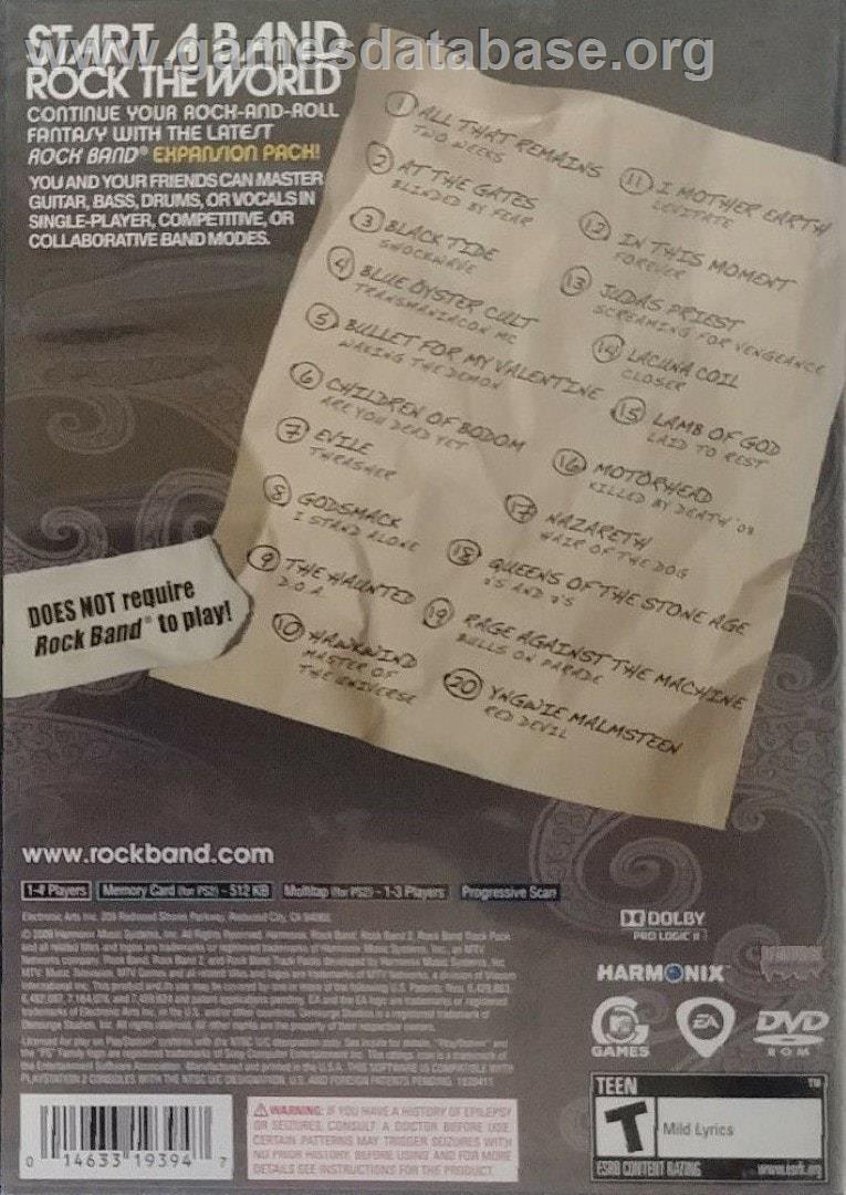 Rock Band - Metal Track Pack - Sony Playstation 2 - Artwork - Box Back